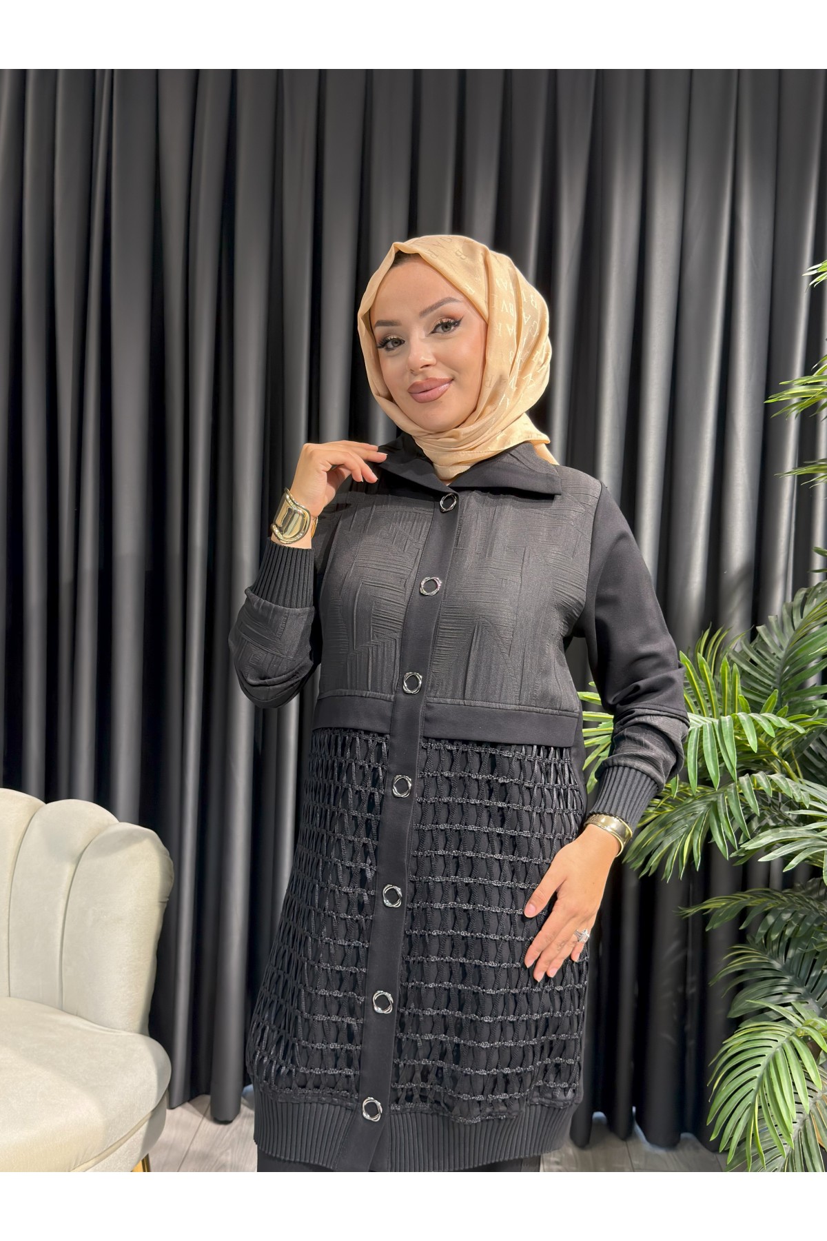 BÜYÜK BEDEN TESETTÜR PANTOLONLU TAKIM 35140 SİYAH